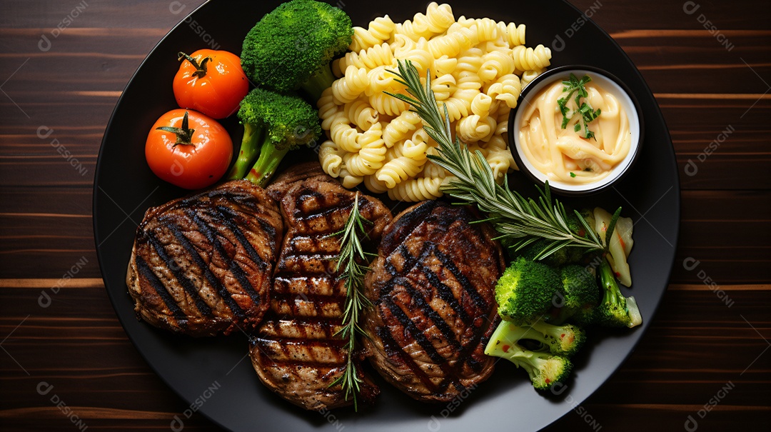 Foto de cima de um bife de lombo grelhado