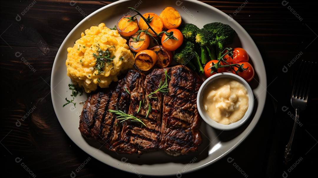 Foto de cima de um bife de lombo grelhado