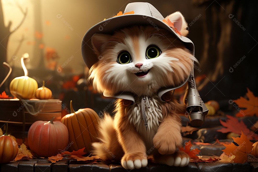 Leão fofo de Halloween em um fundo lindo