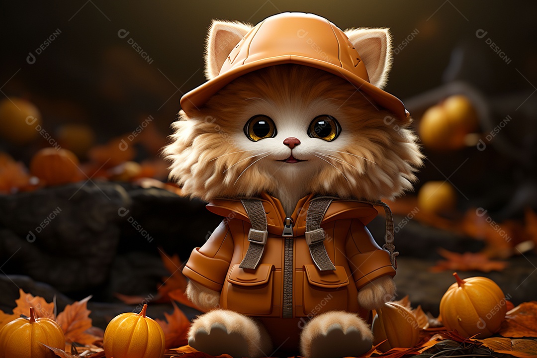 Leão fofo de Halloween em um fundo lindo