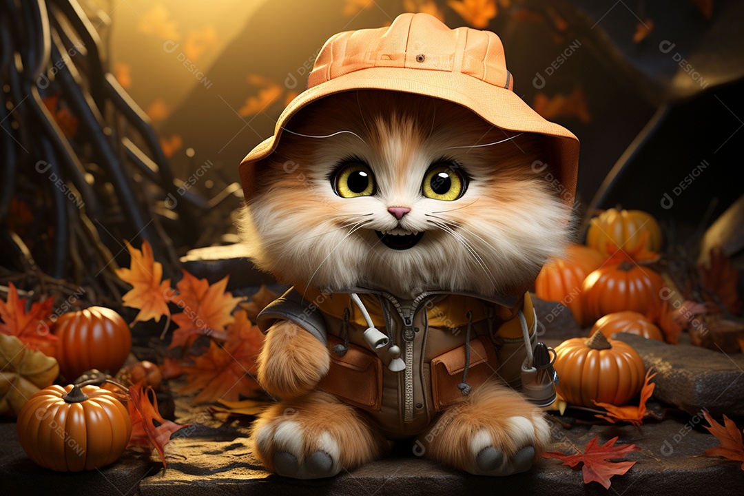 Leão fofo de Halloween em um fundo lindo