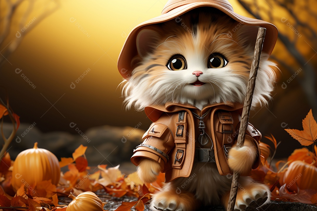 Leão fofo de Halloween em um fundo lindo