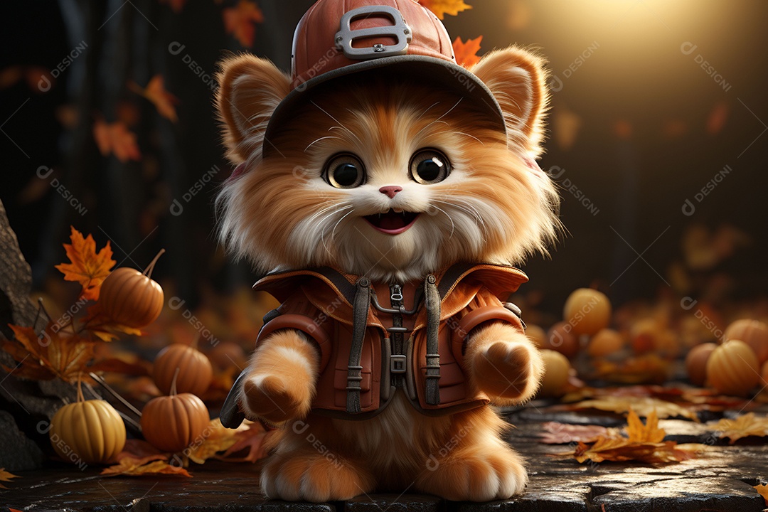 Leão fofo de Halloween em um fundo lindo