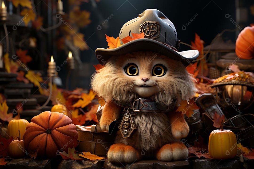 Leão fofo de Halloween em um fundo lindo