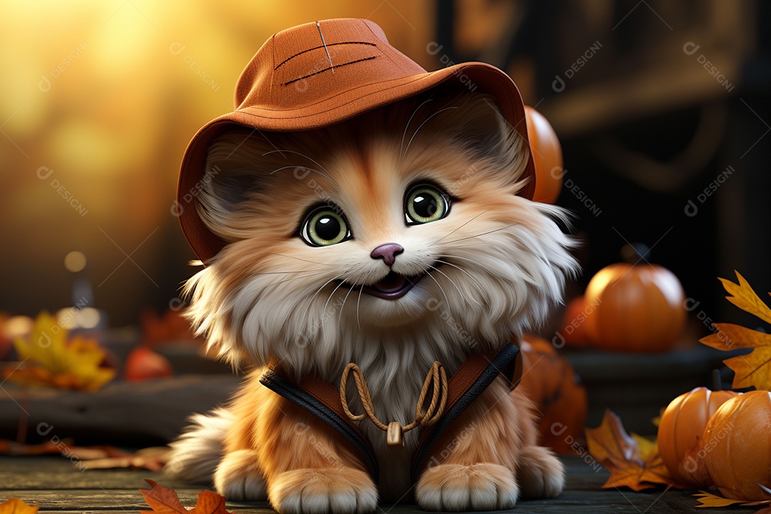 Leão fofo de Halloween em um fundo lindo