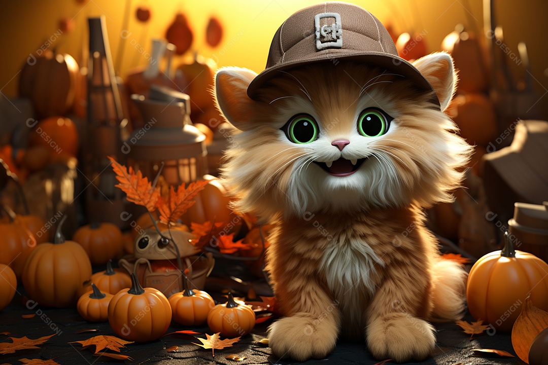 Leão fofo de Halloween em um fundo lindo