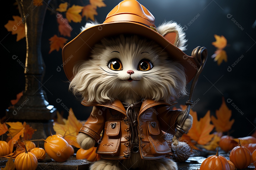 Leão fofo de Halloween em um fundo lindo