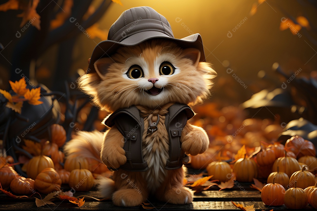 Leão fofo de Halloween em um fundo lindo