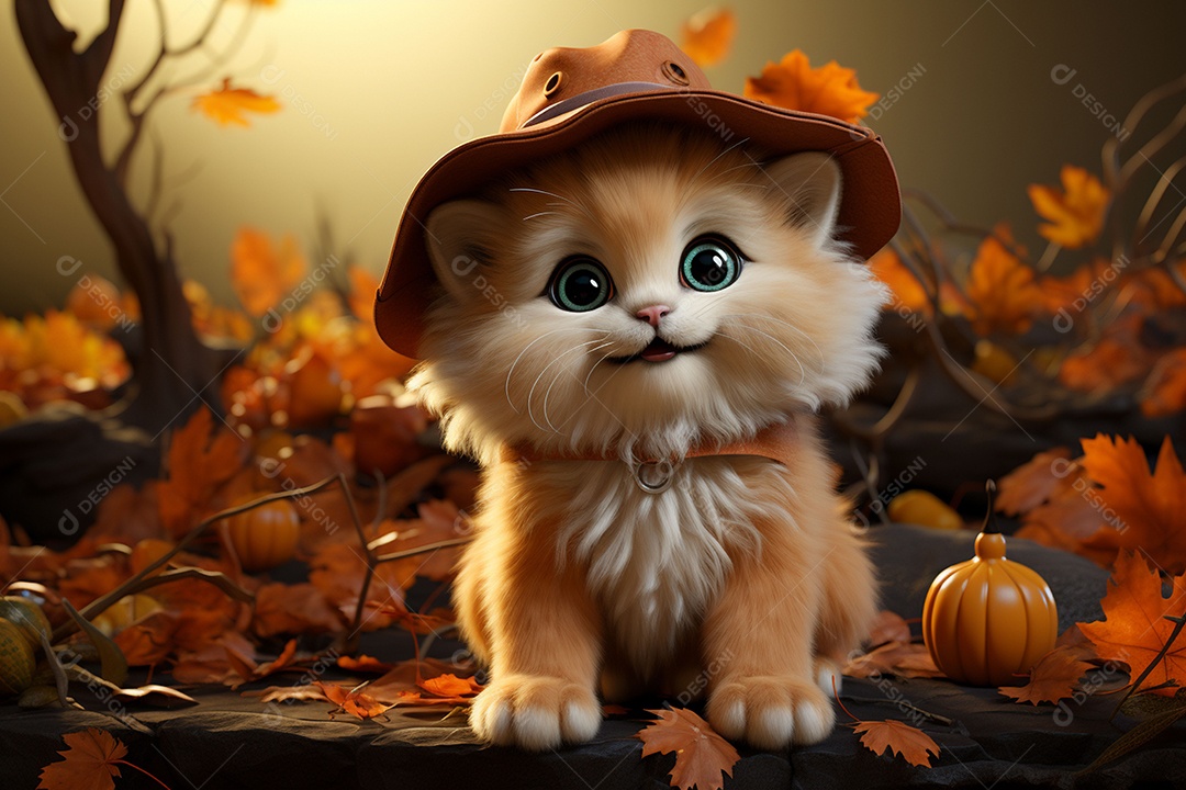 Leão fofo de Halloween em um fundo lindo