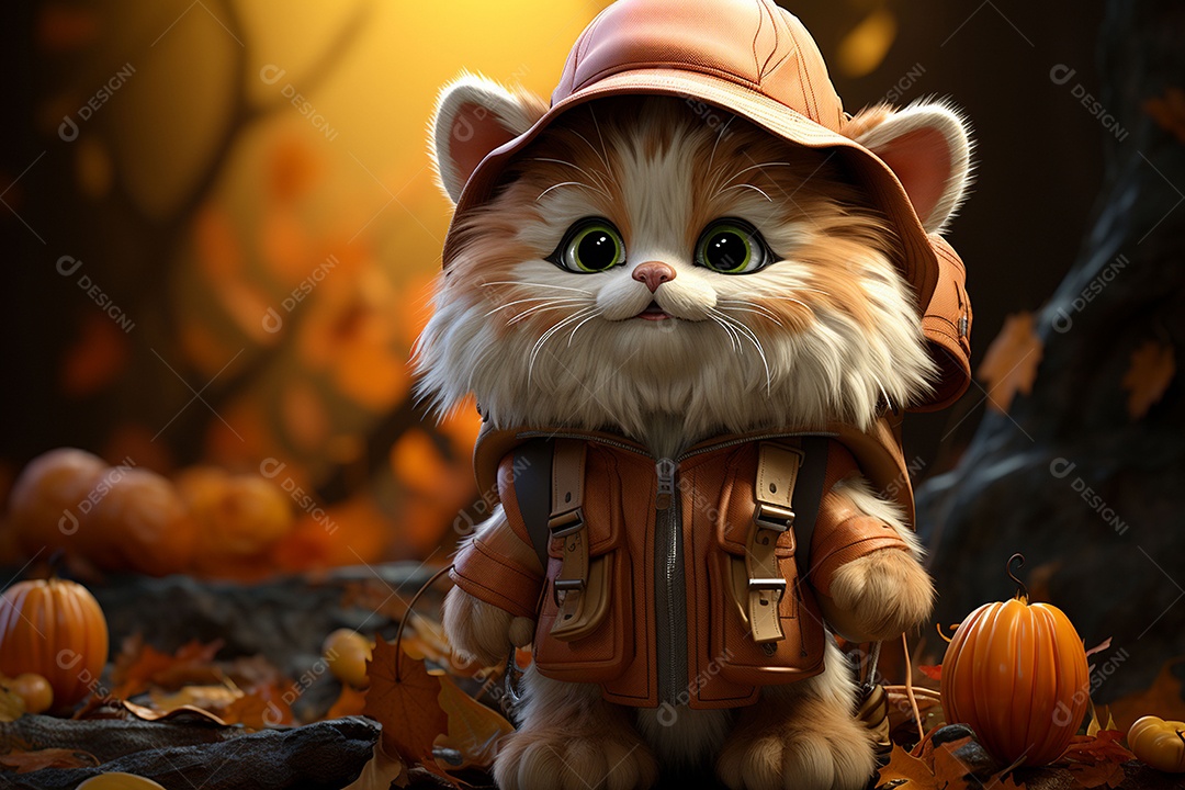 Leão fofo de Halloween em um fundo lindo