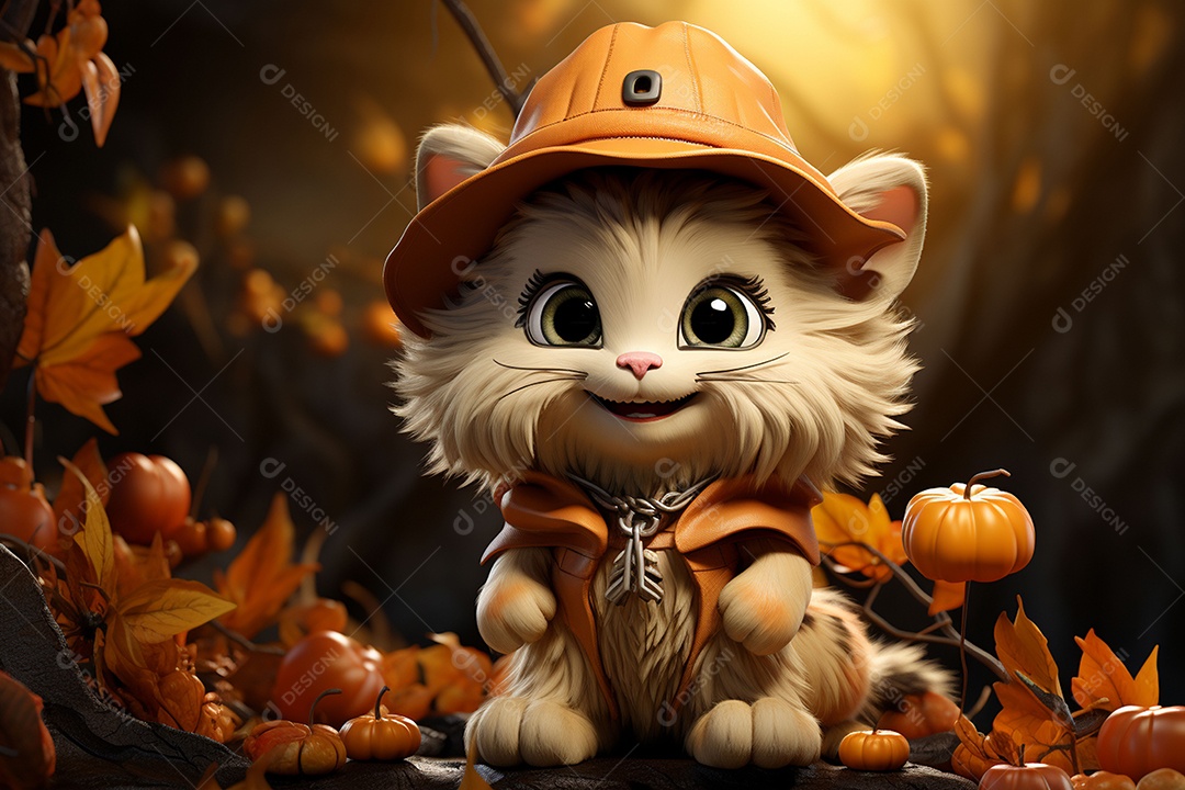 Leão fofo de Halloween em um fundo lindo