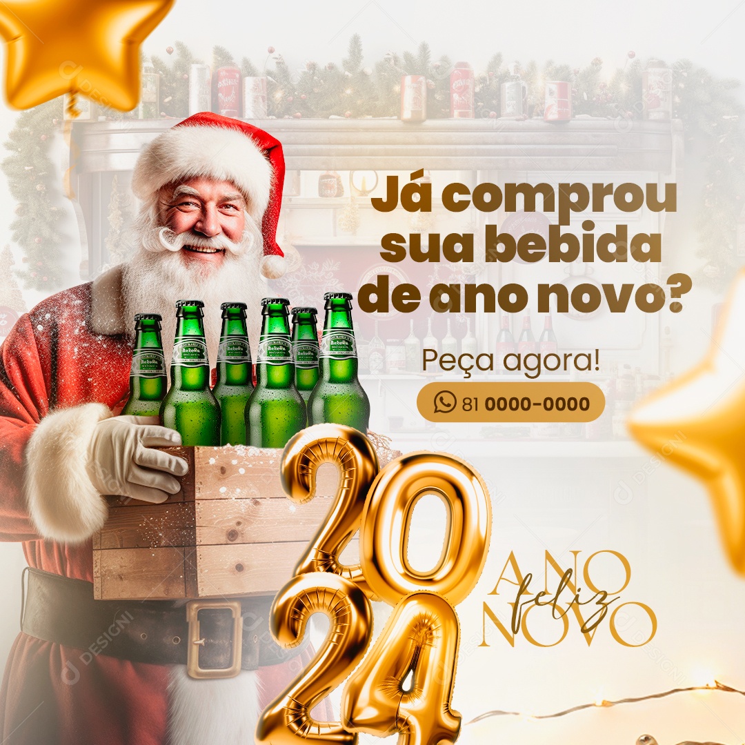 Já Comprou Sua Bebida De Ano Novo Feliz 2024 Social Media PSD Editável