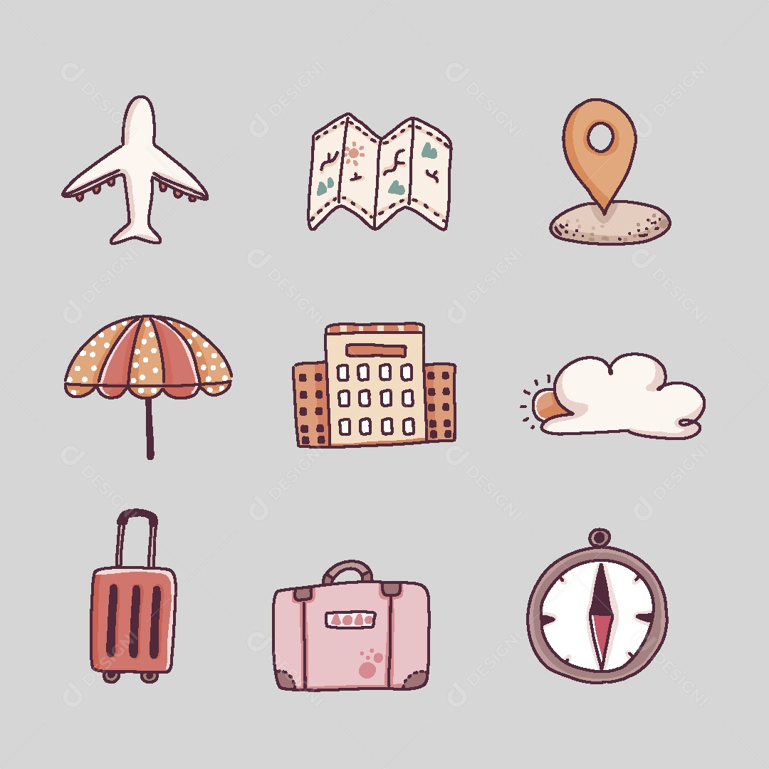 Ícones de Viagens Ilustração Vetor EPS