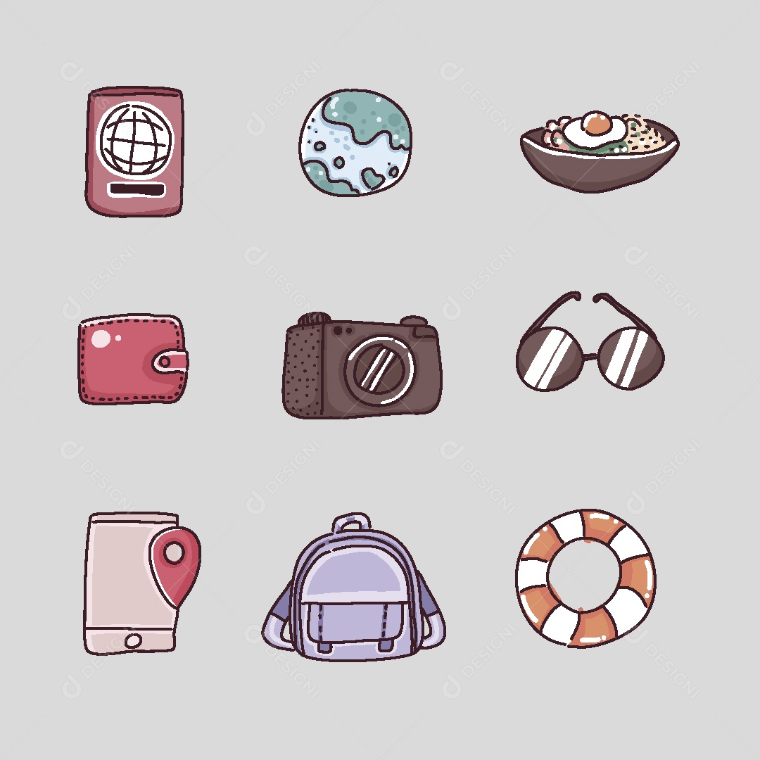 Ícones de Viagens Ilustração Vetor EPS