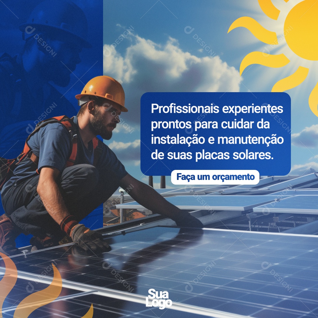 Energia Solar Profissionais Experientes Prontos para Cuidar da Instalação e Manutenção Social Media PSD Editável