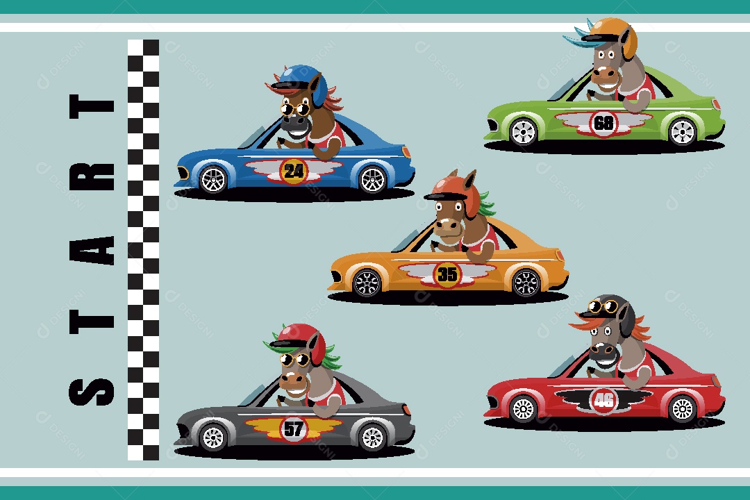 Animais em Carros de Corrida Ilustrações Vetor EPS