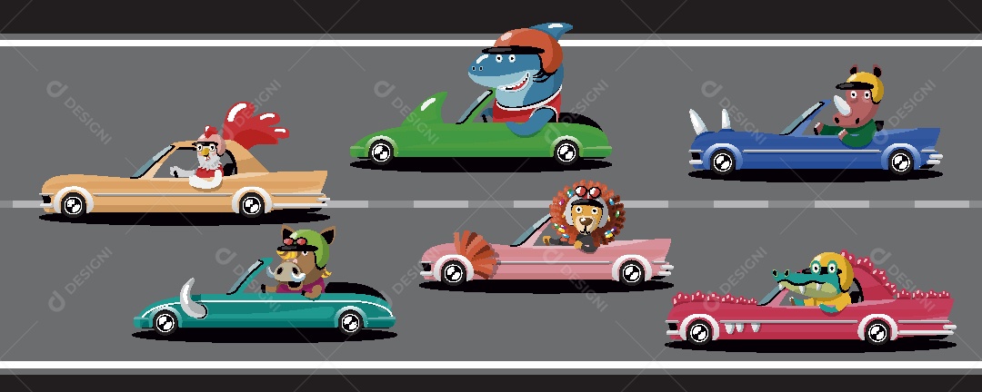 Animais em uma Corrida Ilustrações Vetor EPS