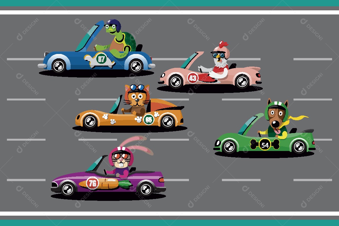 Animais em uma Corrida Ilustrações Vetor EPS