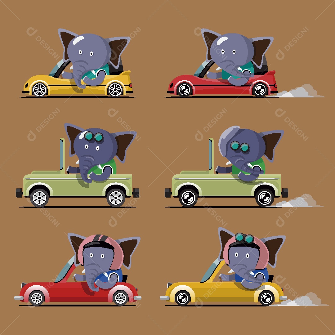 Elefante Motorista Ilustrações Vetor EPS