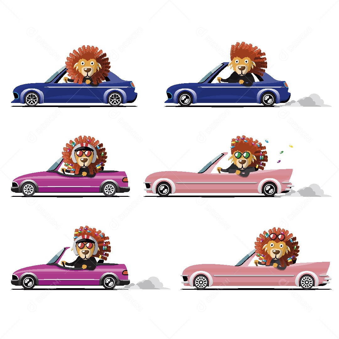Leão Motorista Ilustrações Vetor EPS