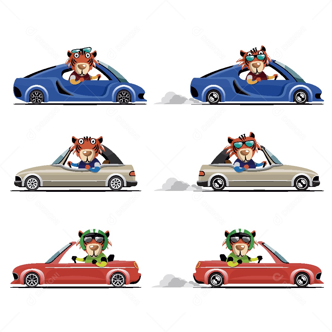 Animais Motoristas Ilustrações Vetor EPS