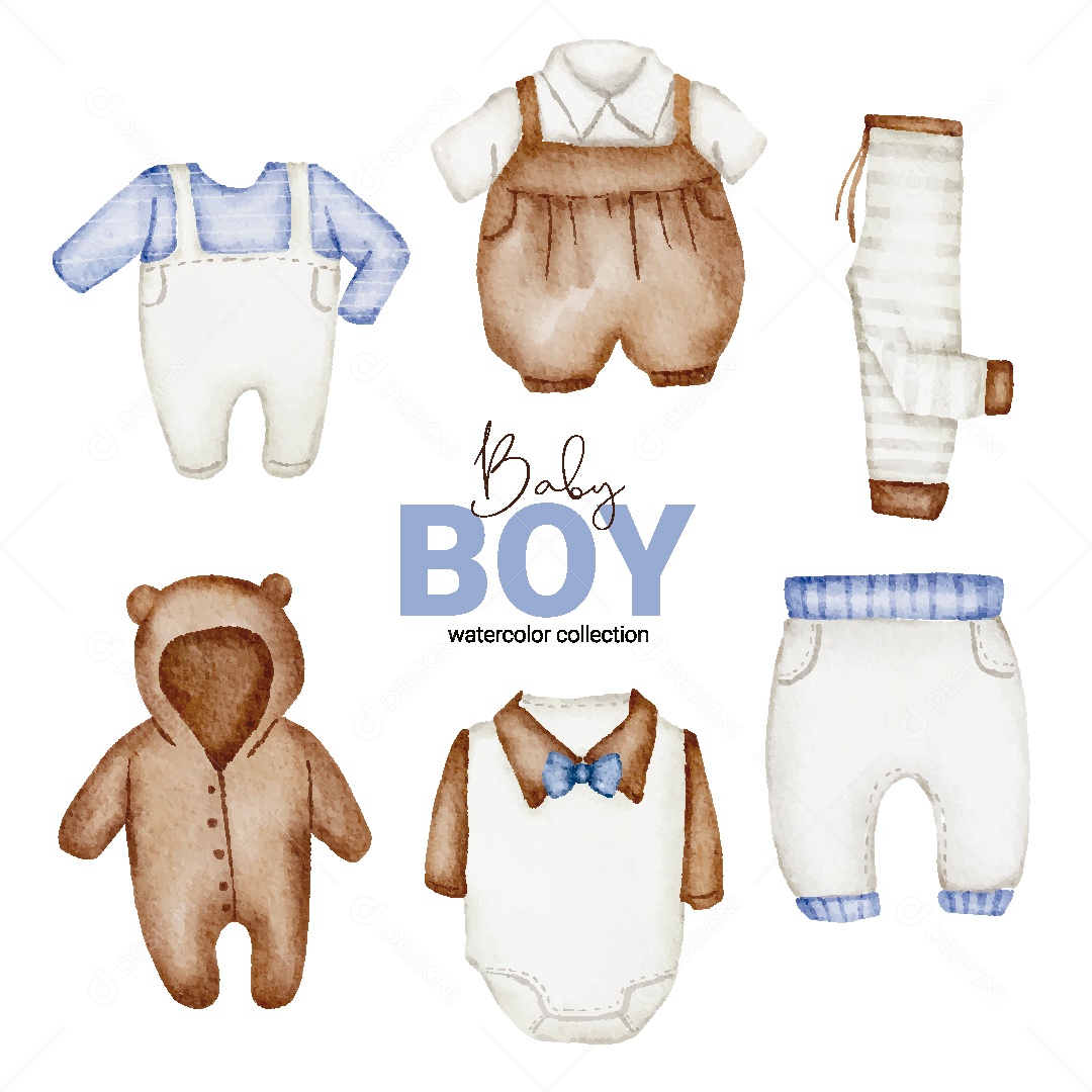 Conjunto de Bebê em Aquarela Ilustração Vetor EPS