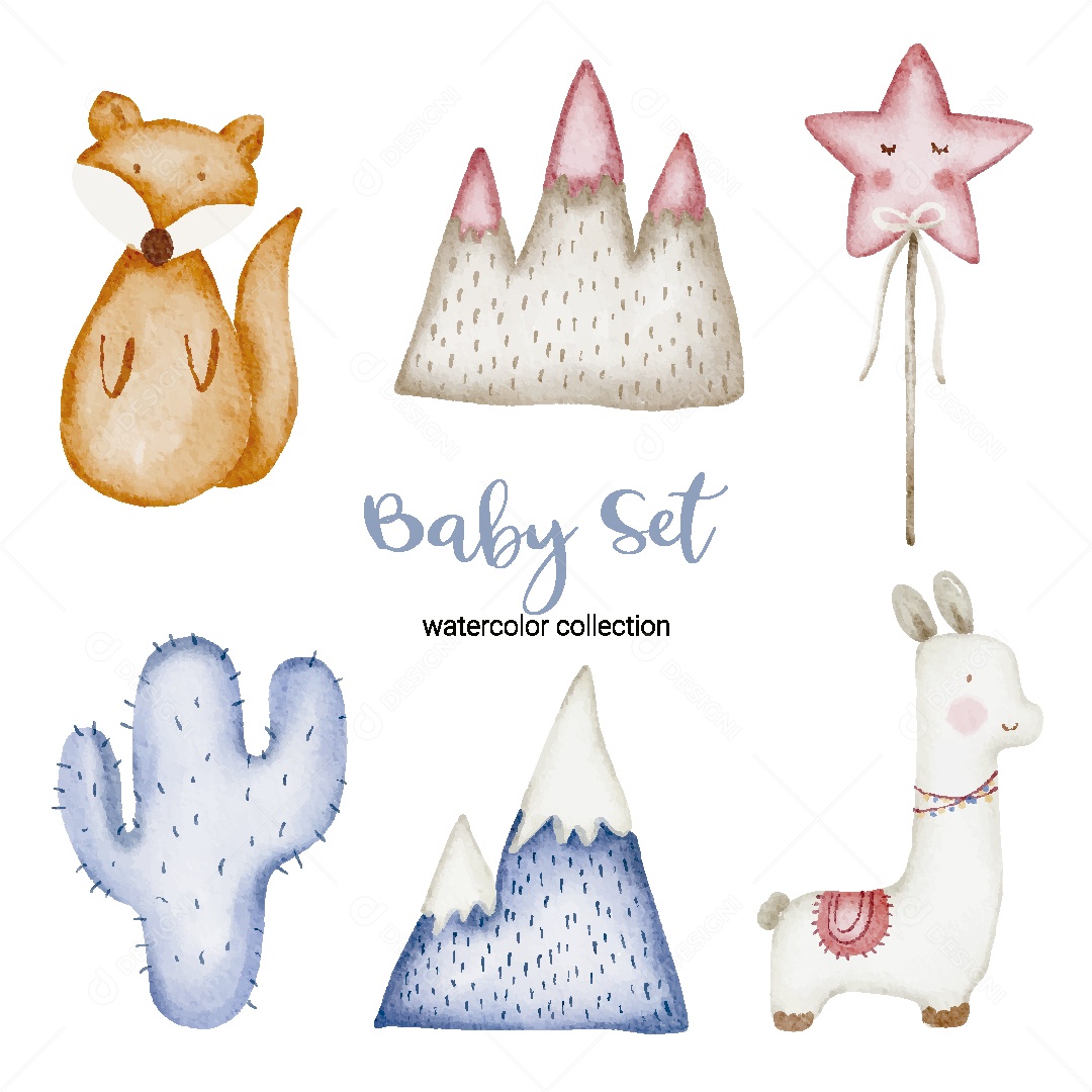 Conjunto de Bebê em Aquarela Ilustração Vetor EPS