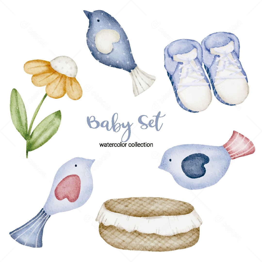 Conjunto de Bebê em Aquarela Ilustração Vetor EPS