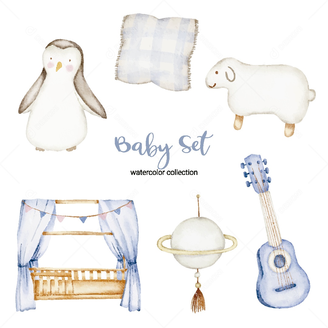 Conjunto de Bebê em Aquarela Ilustração Vetor EPS