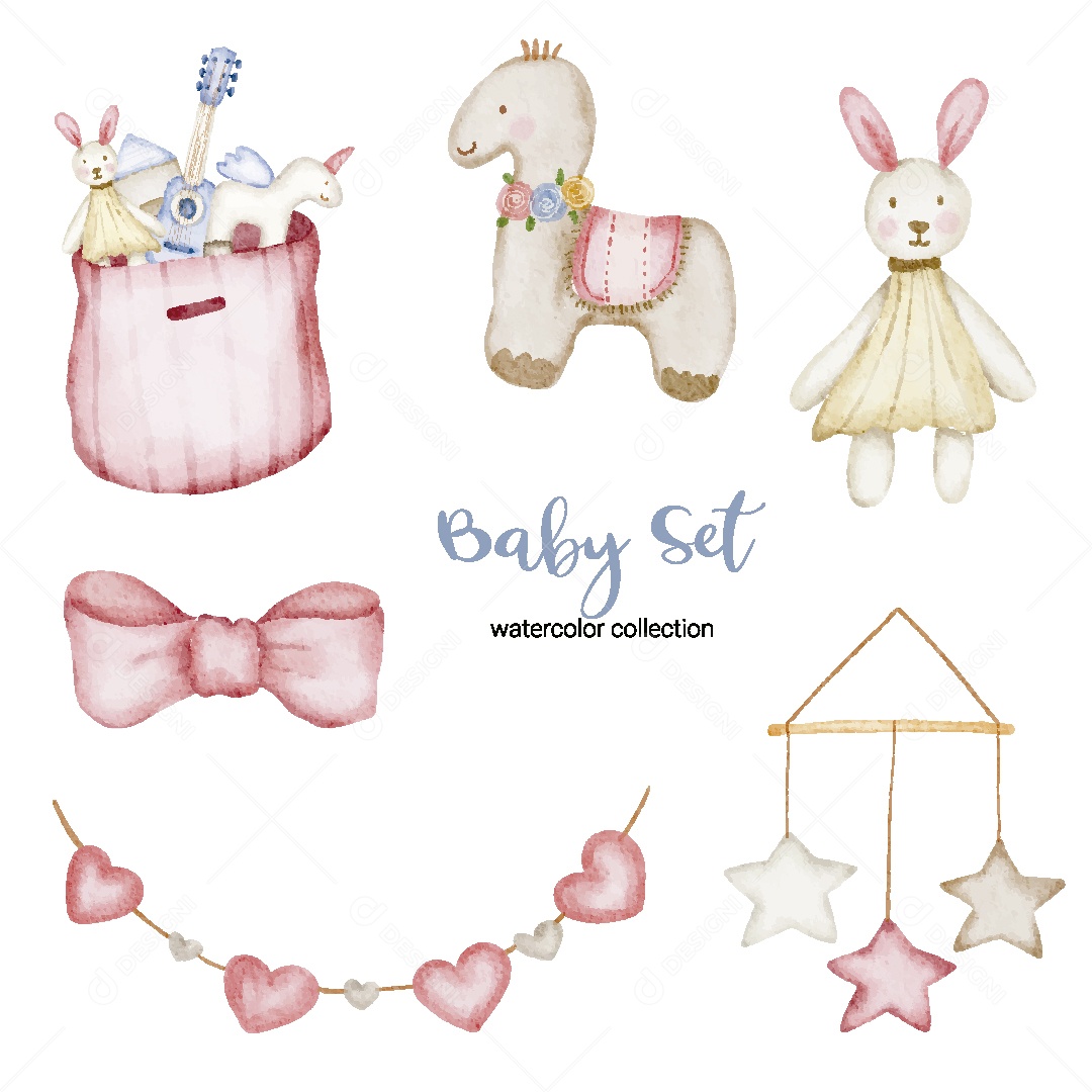 Conjunto de Bebê em Aquarela Ilustração Vetor EPS