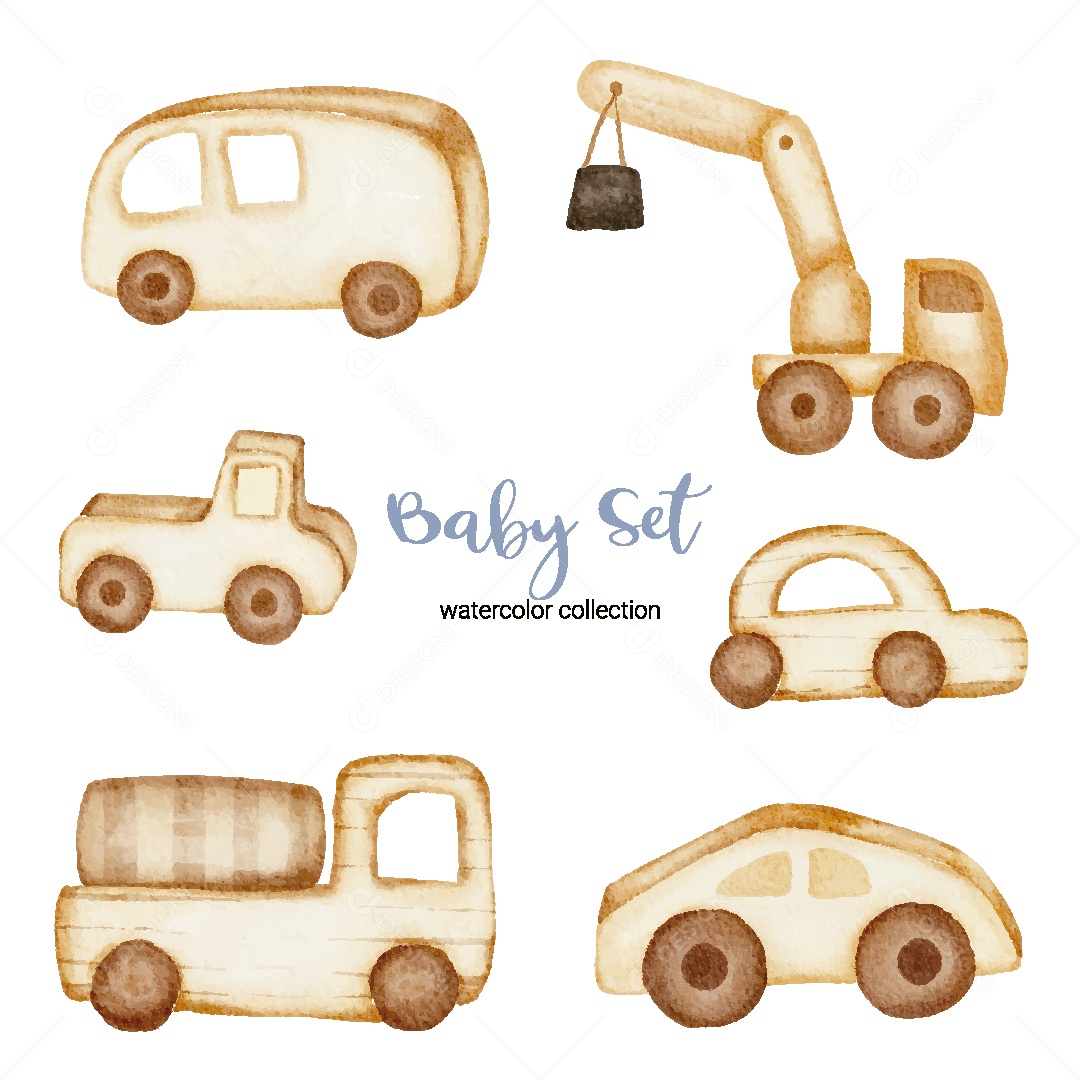 Conjunto de Bebê em Aquarela Ilustração Vetor EPS