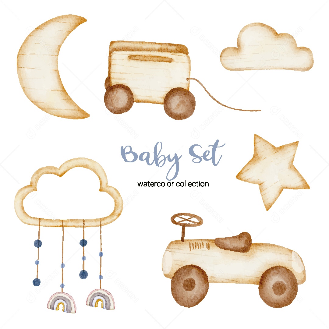 Conjunto de Bebê em Aquarela Ilustração Vetor EPS