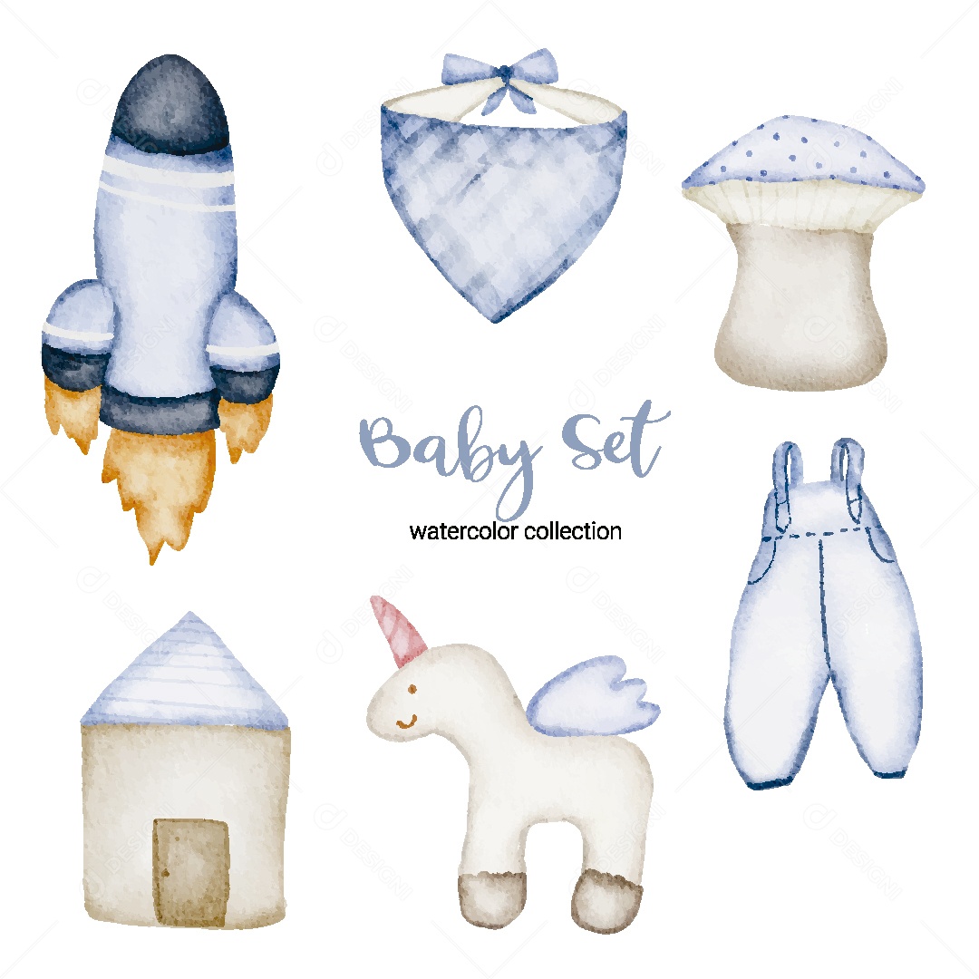 Conjunto de Bebê em Aquarela Ilustração Vetor EPS