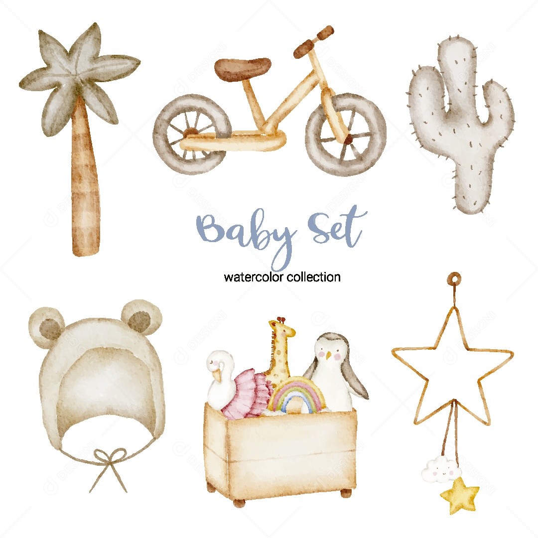 Conjunto de Bebê em Aquarela Ilustração Vetor EPS