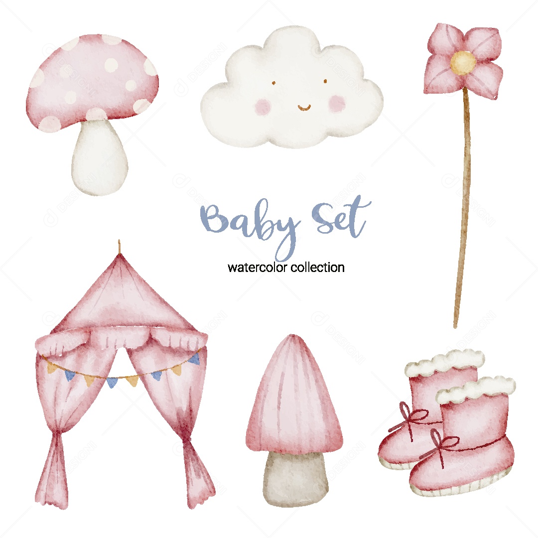 Conjunto de Bebê em Aquarela Ilustração Vetor EPS