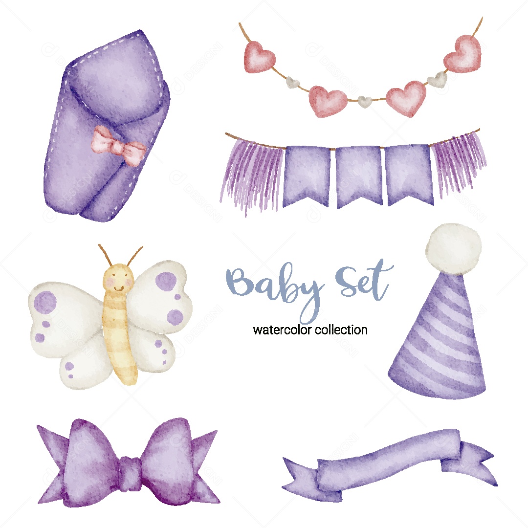 Conjunto de Bebê em Aquarela Ilustração Vetor EPS