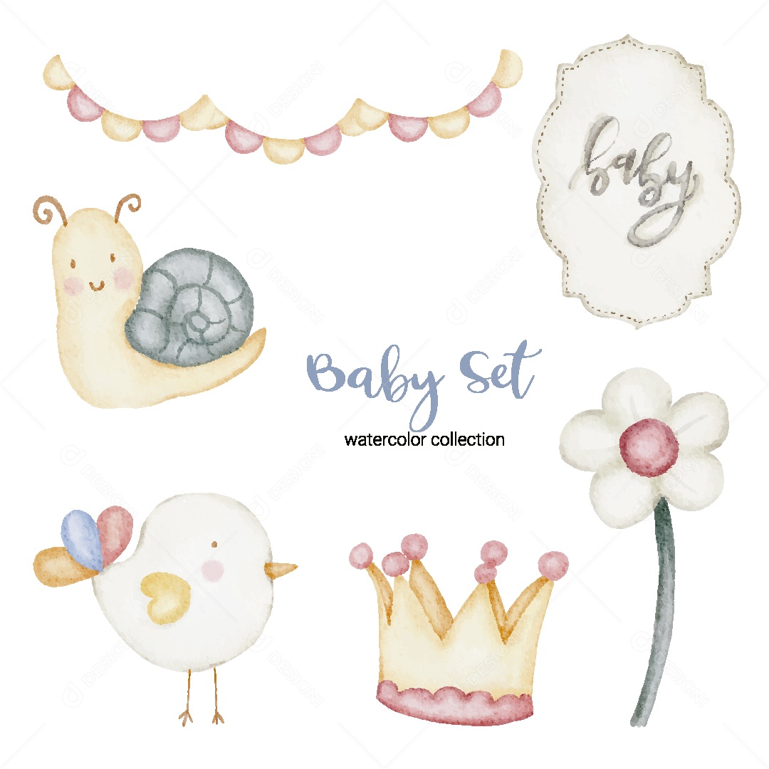 Conjunto de Bebê em Aquarela Ilustração Vetor EPS