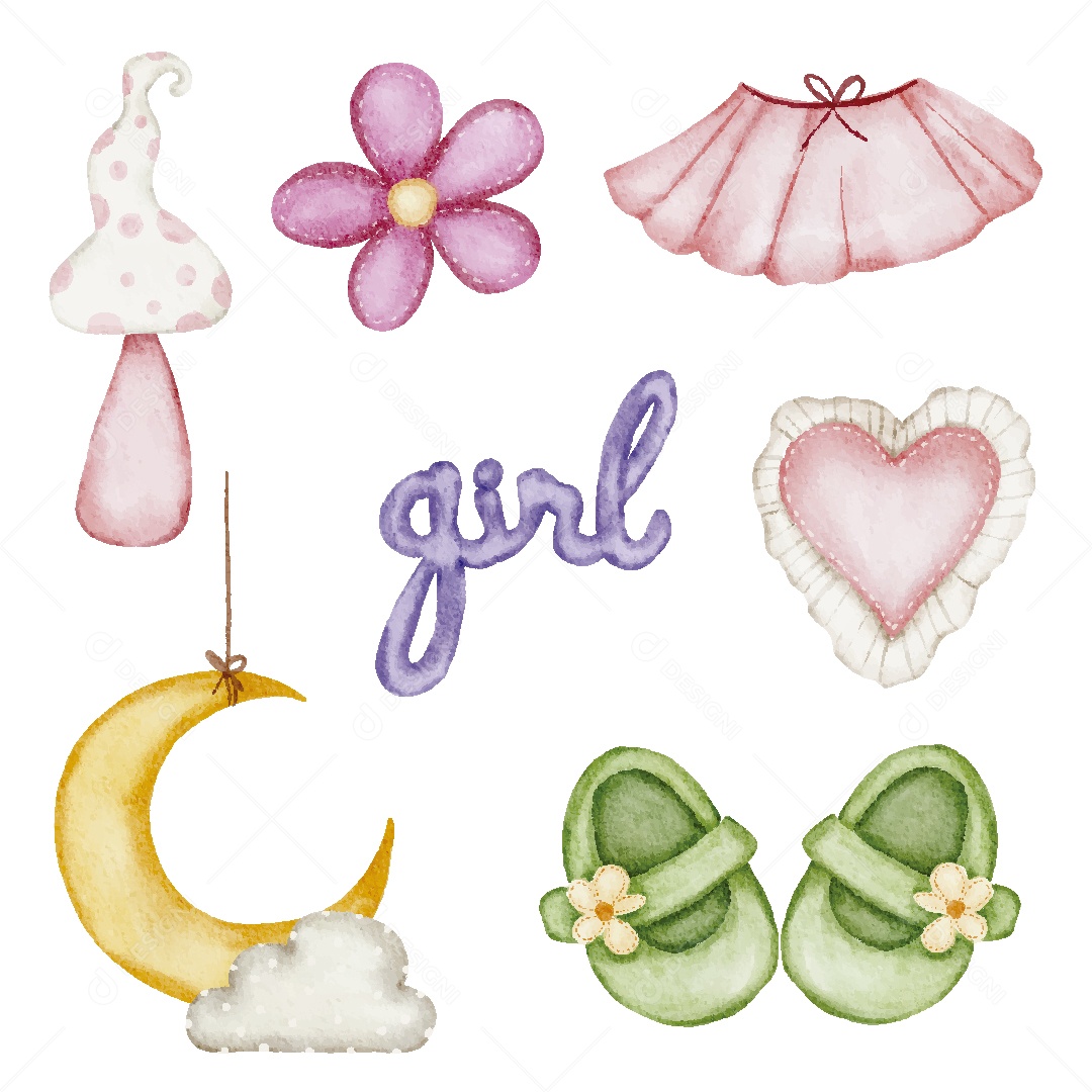 Conjunto de Bebê em Aquarela Ilustração Vetor EPS