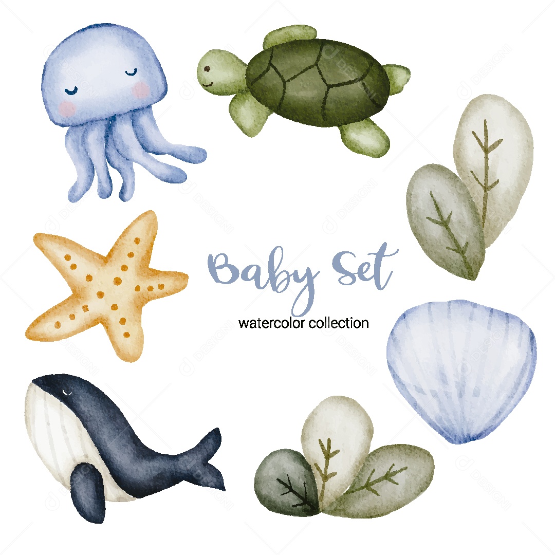 Conjunto de Bebê em Aquarela Ilustração Vetor EPS