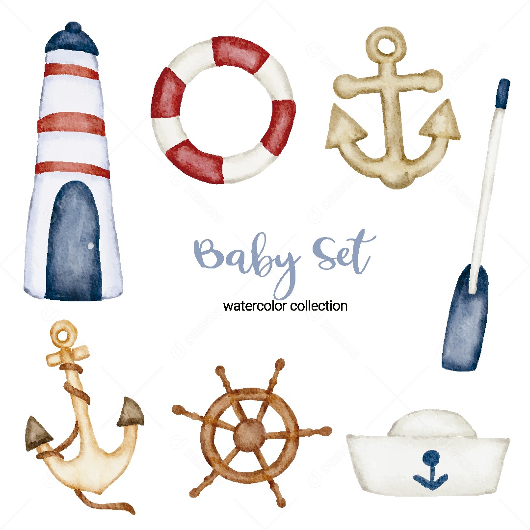 Conjunto de Bebê em Aquarela Ilustração Vetor EPS