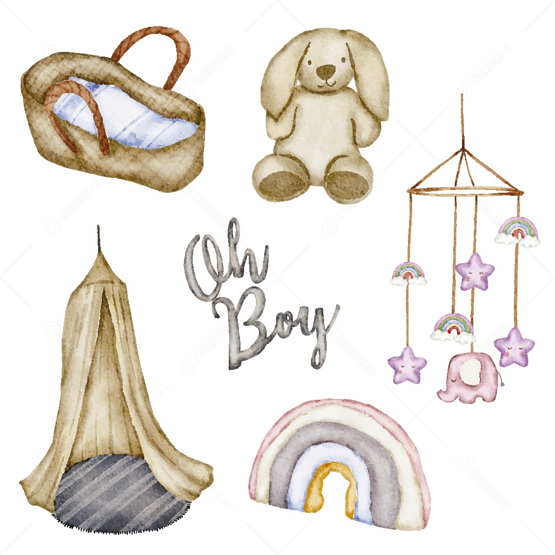 Conjunto de Bebê em Aquarela Ilustração Vetor EPS