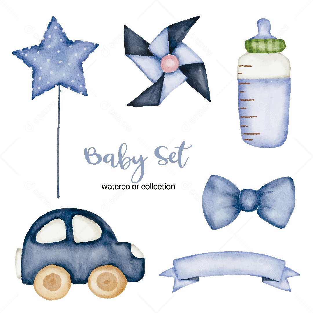 Conjunto de Bebê em Aquarela Ilustração Vetor EPS