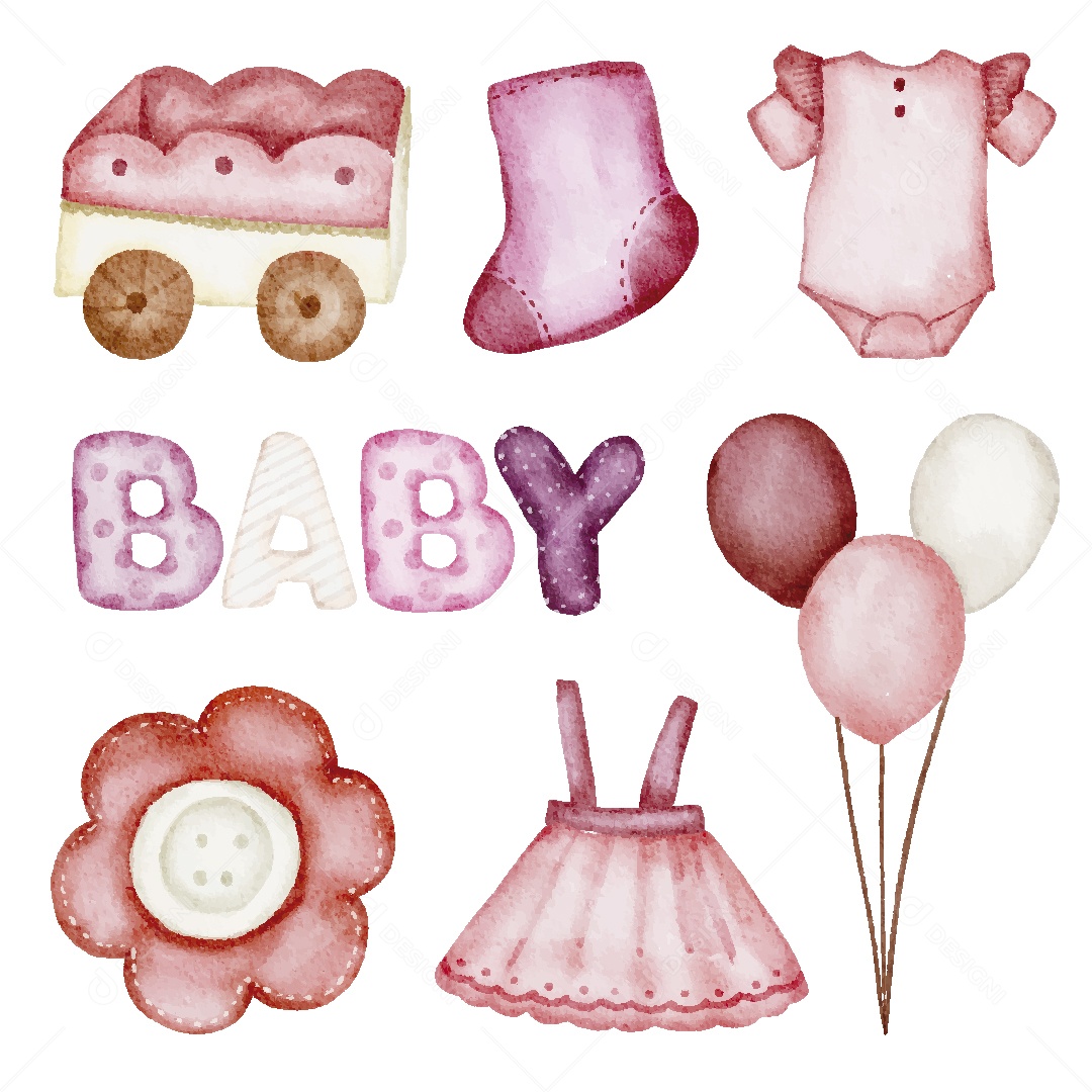 Conjunto de Bebê em Aquarela Ilustração Vetor EPS