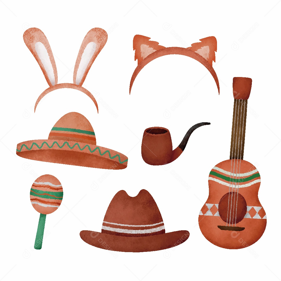 Conjuntos de Objetos Mexicano Ilustração Vetor EPS