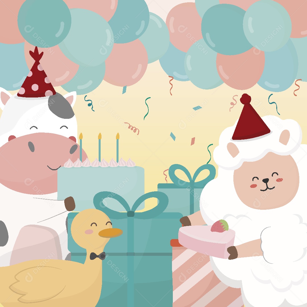 Festa de Aniversario de Animais Ilustração Vetor EPS