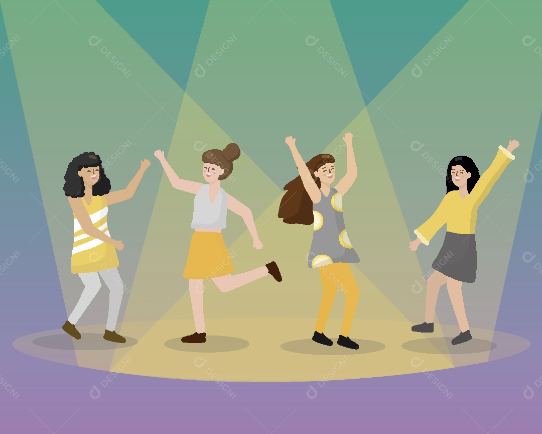 Grupo de Meninas Dançado Ilustração Vetor EPS