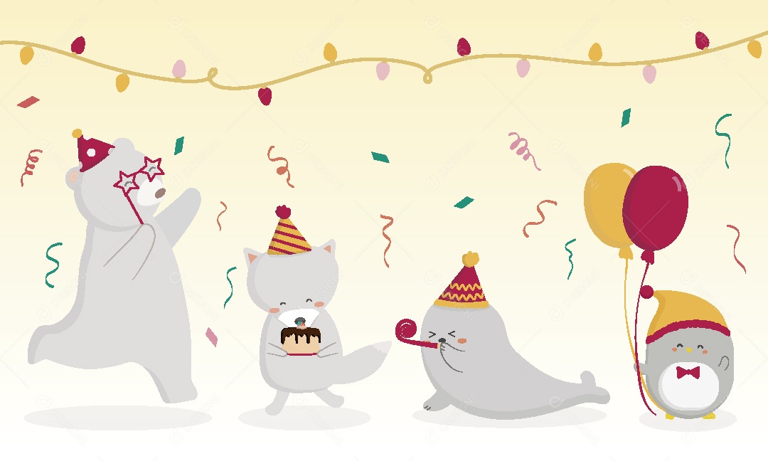 Festa de Aniversario de Animais Ilustração Vetor EPS