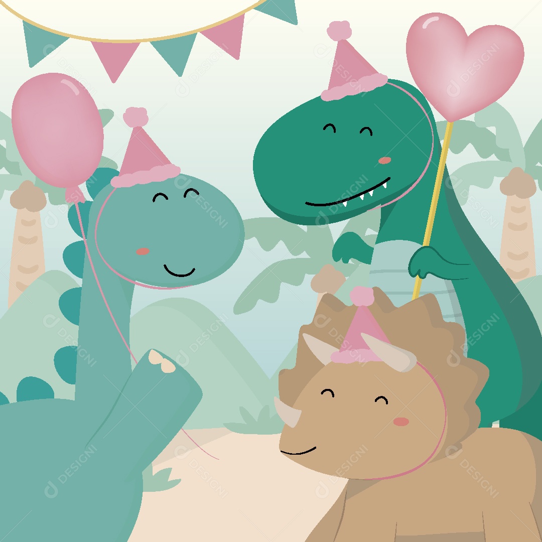 Festa de Aniversario Dinossauro Ilustração Vetor EPS