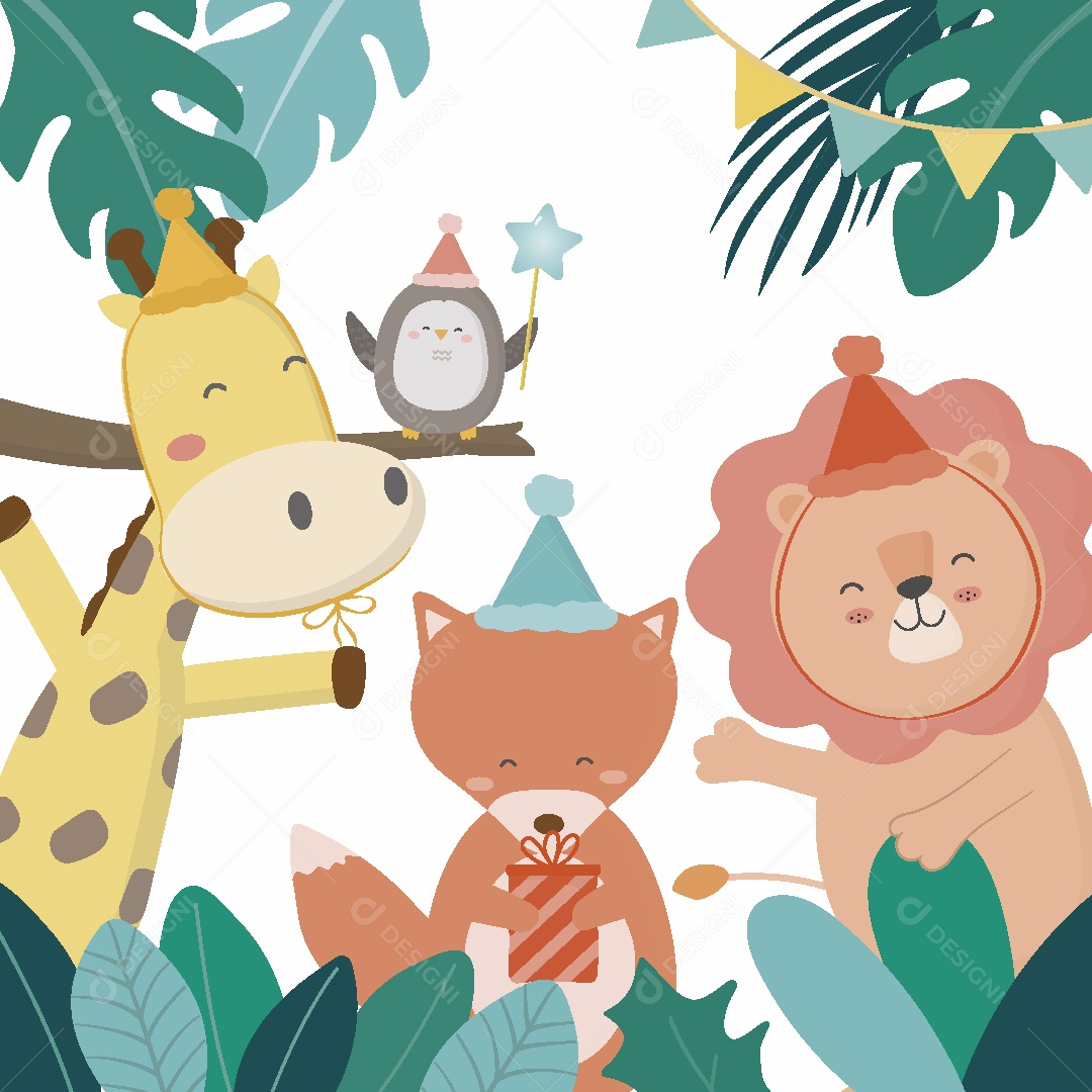 Festa de Aniversario de Animais Ilustração Vetor EPS