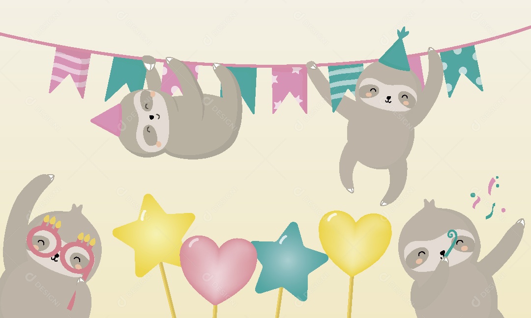 Festa de Aniversario de Animais Ilustração Vetor EPS